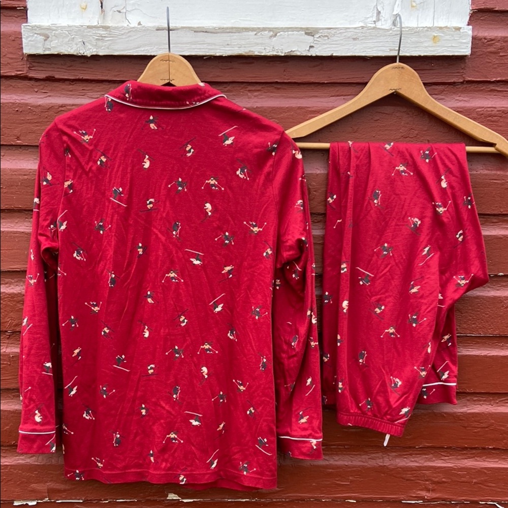 Calida Winter Dreams Cotton 2-Piece Pajama Set Red Skier Print Women's Size XS - Picture 8 of 10